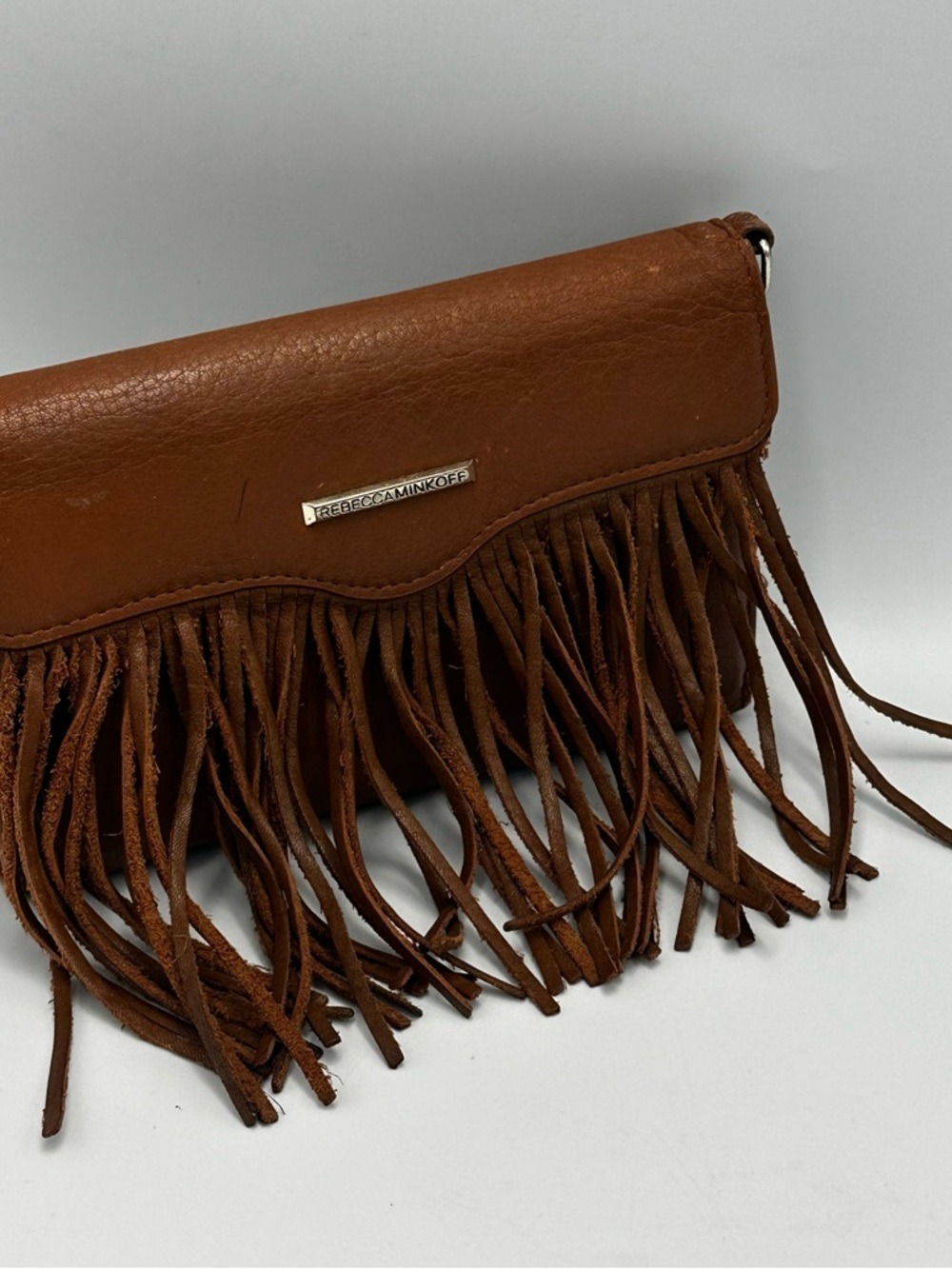 Rebecca Minkoff Mini Brown Fringe Vegan Leather Wallet Missing Crossbody Strap - Picture 11 of 15